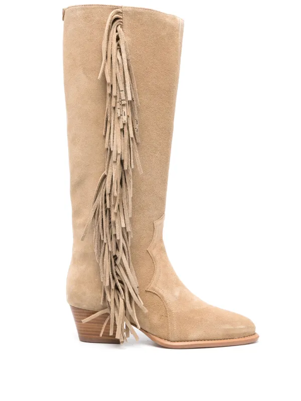 【COLOR iN ID】Fringe suede long boots Sidewinder Studded Fringe Suede Fashion Booties - Round Toe