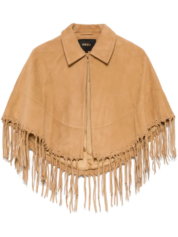 Maje Fringed Cape | Brown | FARFETCH