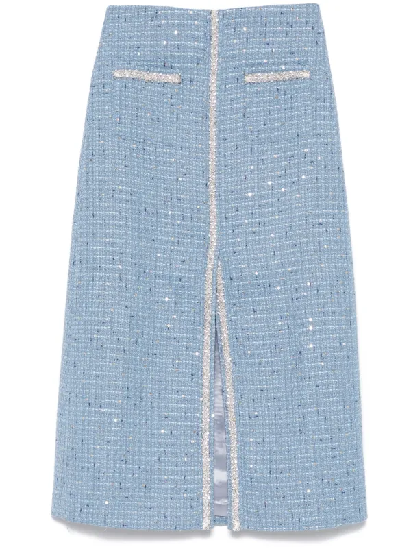 Maje sequin-embellished Tweed Midi Skirt | Blue | FARFETCH