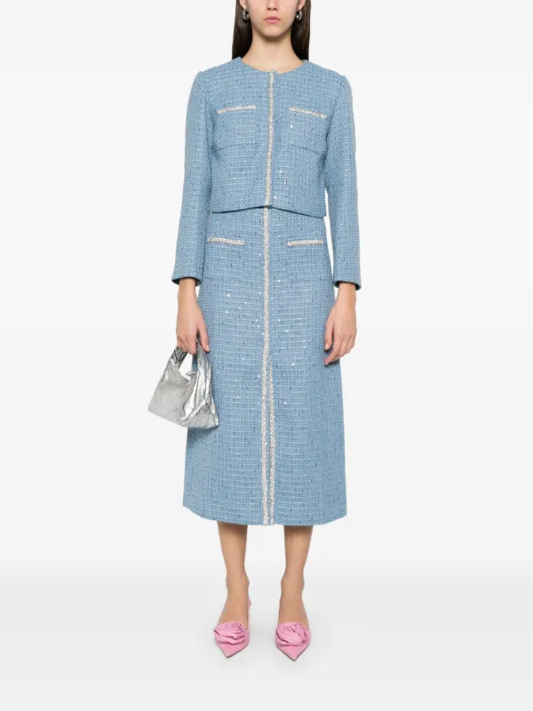 Maje sequin-embellished Tweed Midi Skirt | Blue | FARFETCH