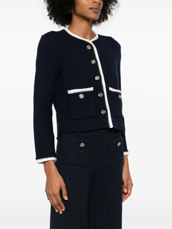 Maje contrast-trim Cardigan | Blue | FARFETCH