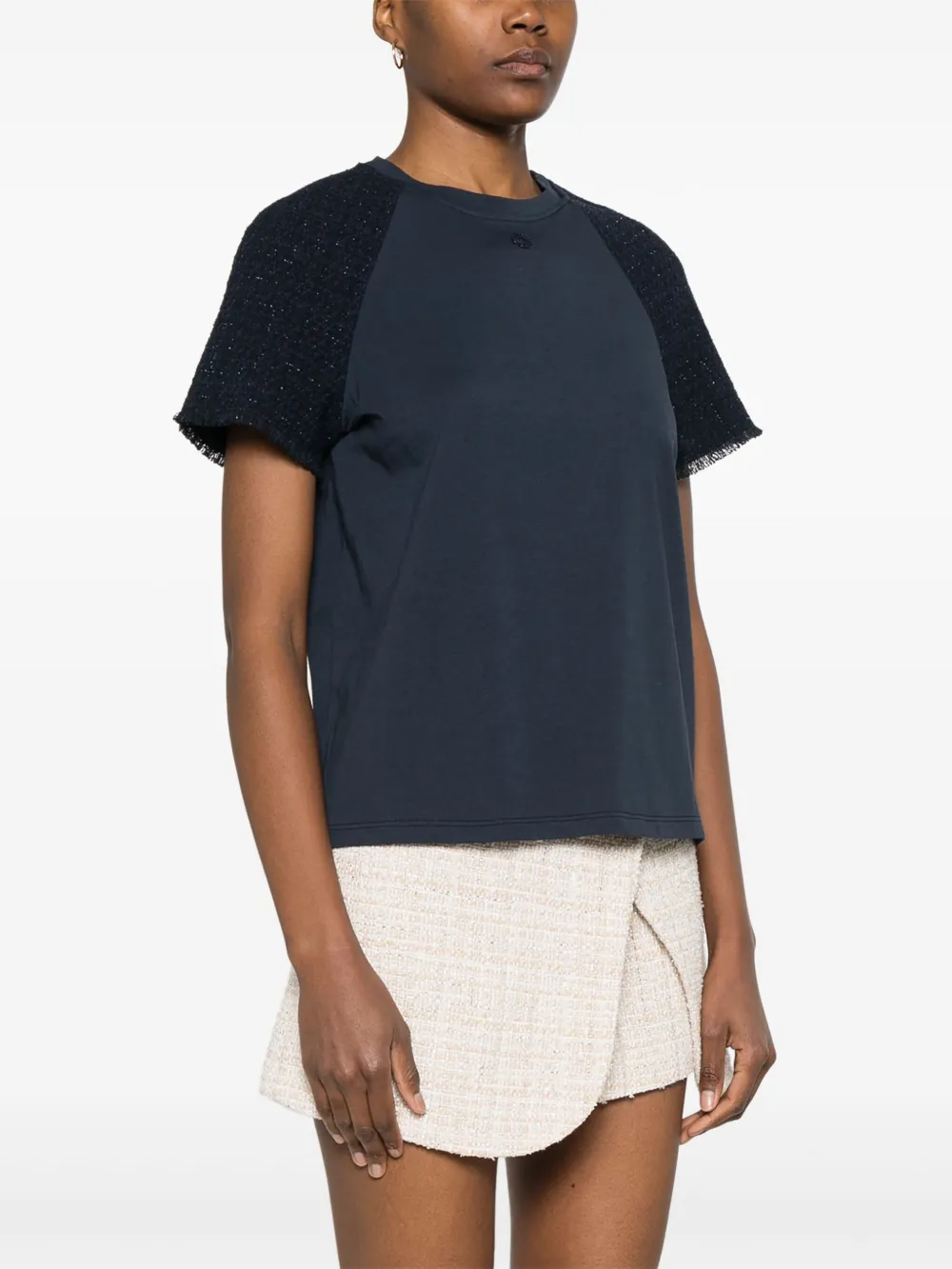 Maje T-shirt met tweed vlakken Blauw