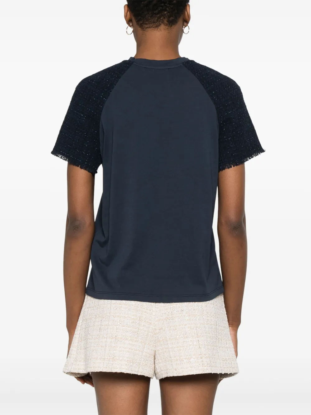 Maje T-shirt met tweed vlakken Blauw