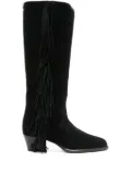Maje 50mm fringed suede cowboy boots - Black