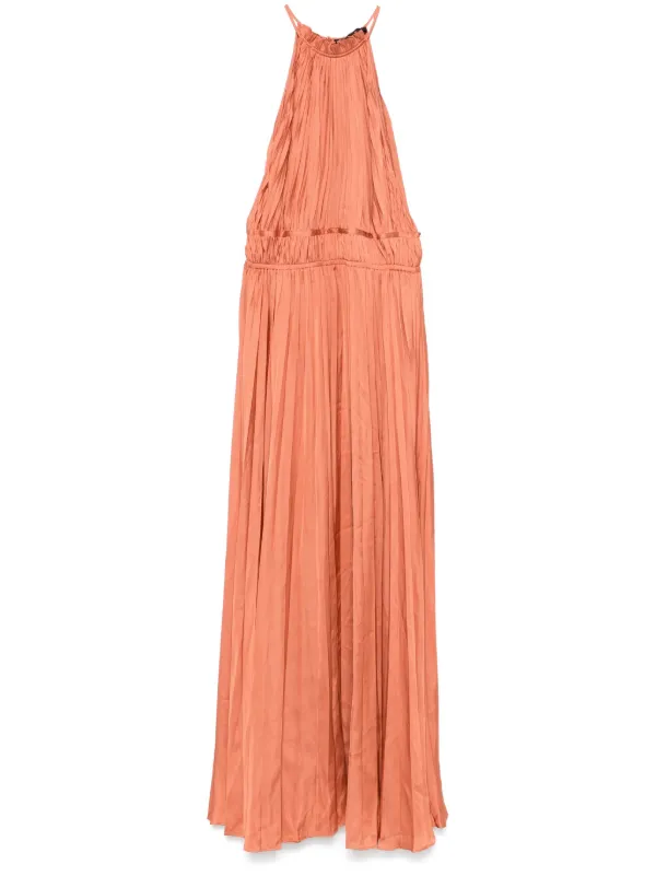 Maje Robe Longue En Soie à Effet Plissé Orange FARFETCH FR