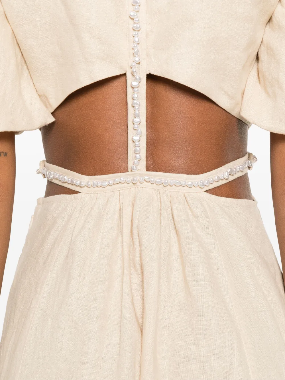 Maje Midi-jurk verfraaid met imitatieparels Beige