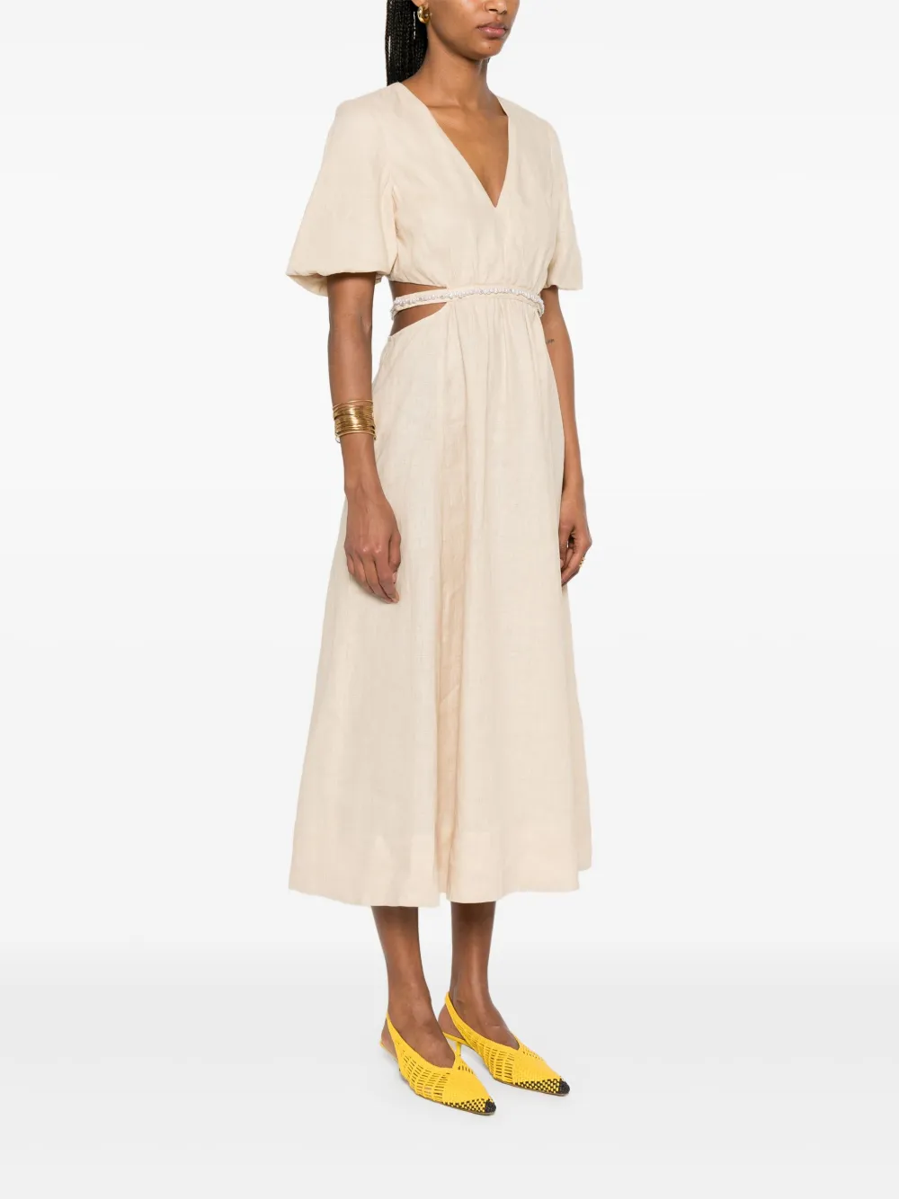 Maje Midi-jurk verfraaid met imitatieparels Beige