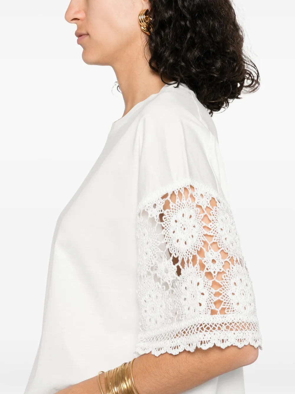Maje T-shirt met gehaakte mouwen Wit