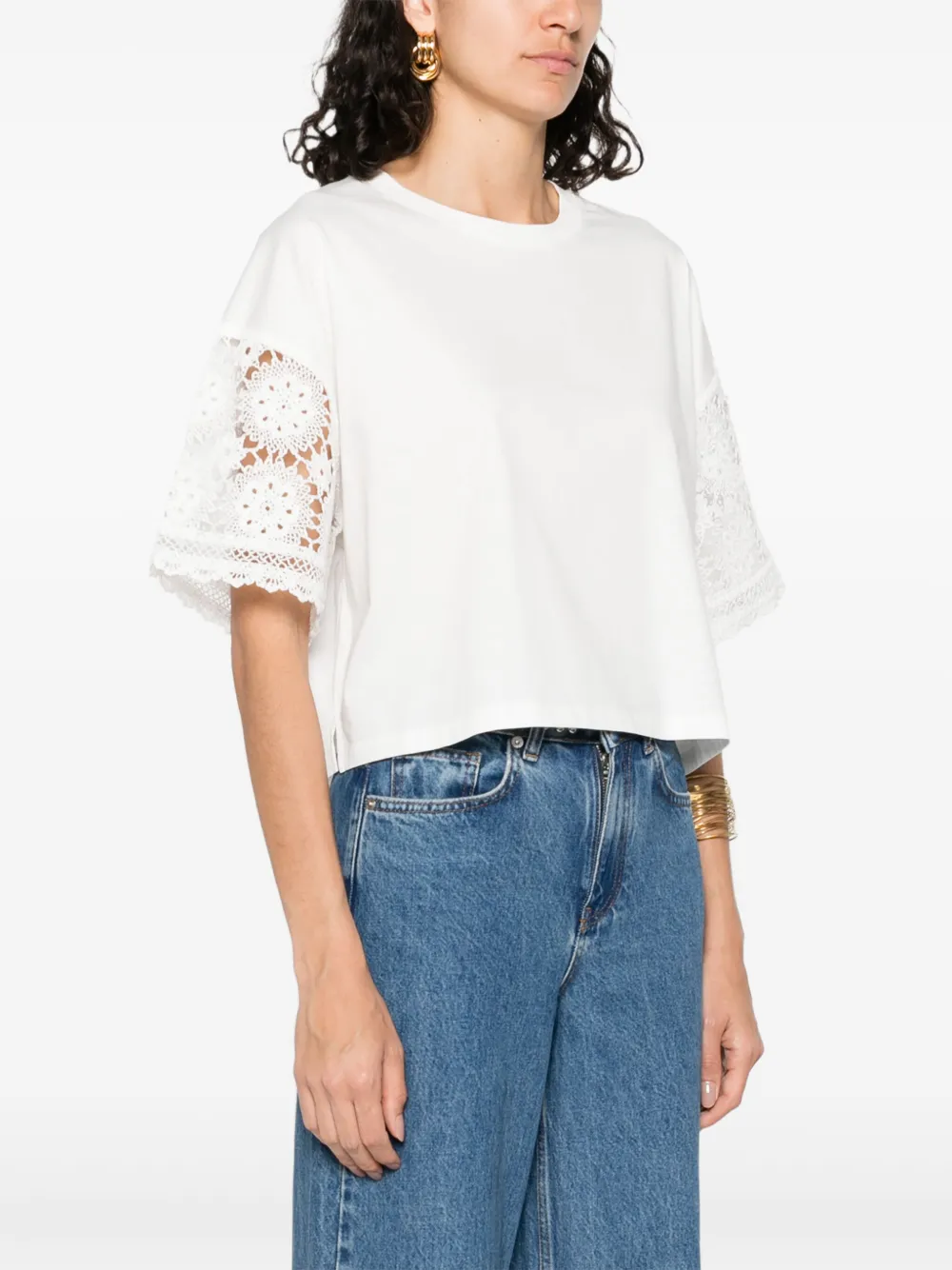 Maje T-shirt met gehaakte mouwen Wit