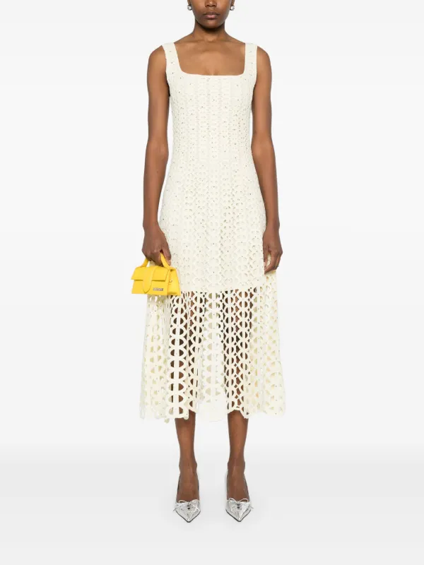Maje Robe En Maille Ajourée à Coupe mi-longue Jaune FARFETCH FR