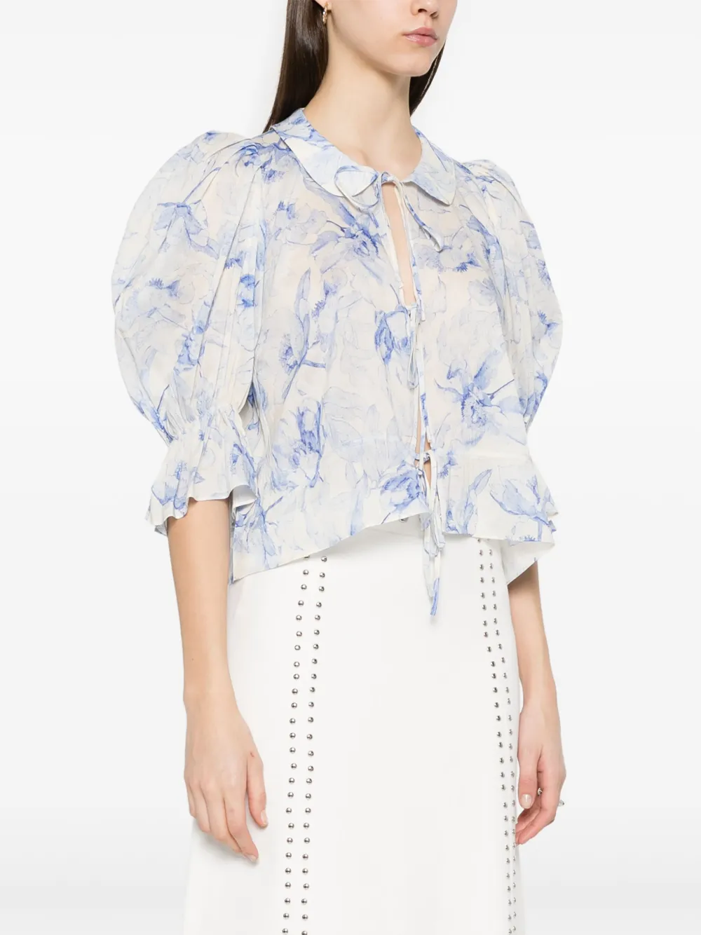 Maje Blouse met bloemenprint Blauw