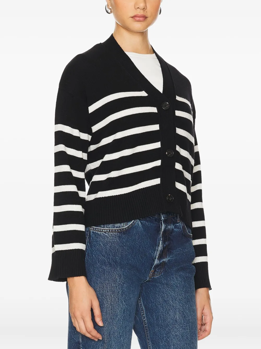  Rails Striped Button Cardigan - Black 