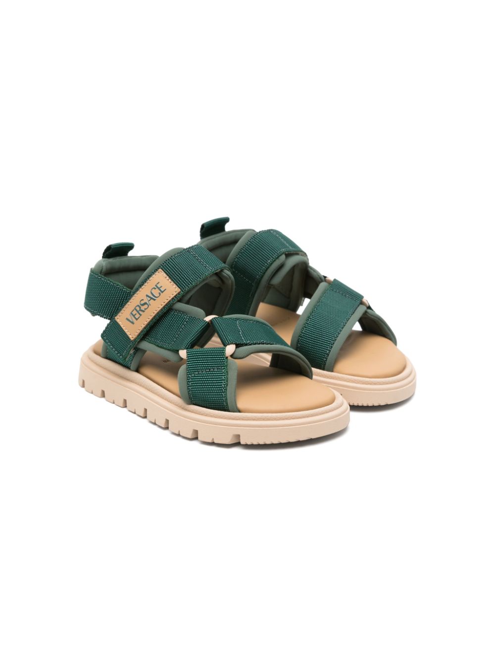 Versace Kids logo-patch sandals - Green