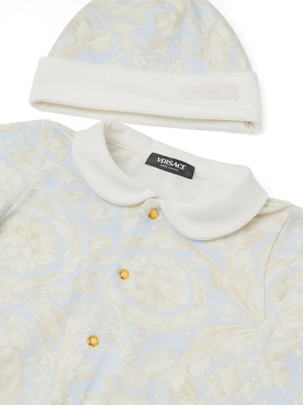 Versace Barocco-print Sleepsuit Set In Blue