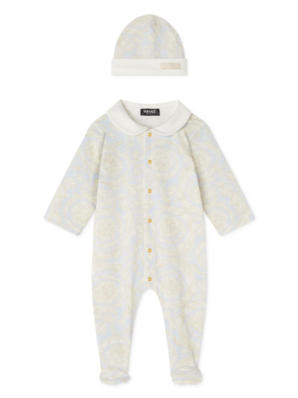 Versace Kids Barocco-print sleepsuit set - Blue