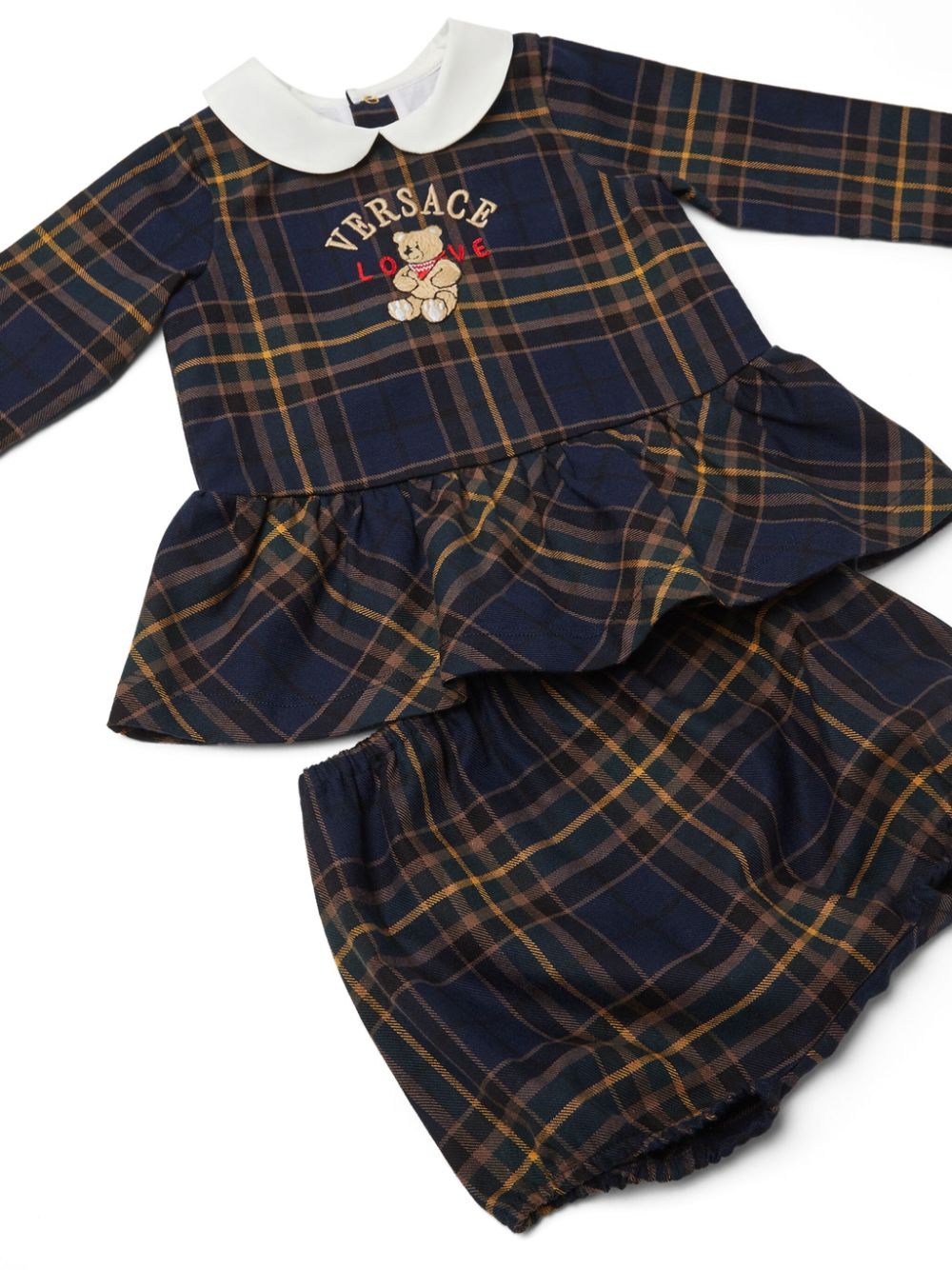 Versace Kids Love Teddy jurken set met tartan ruit Blauw