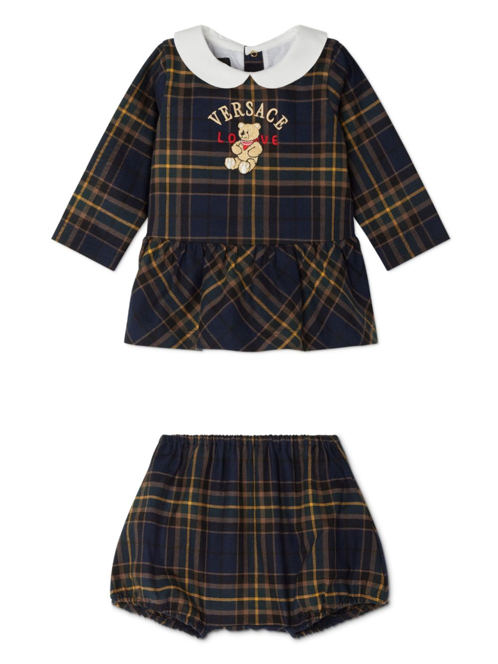 Versace Kids Love Teddy jurken set met tartan ruit Blauw