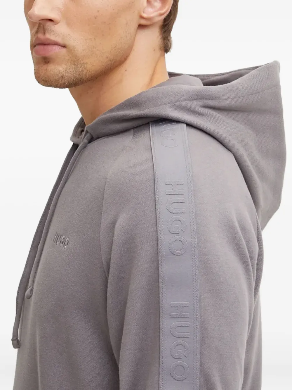 Hugo Boss Logo-tape Hoodie In Gray