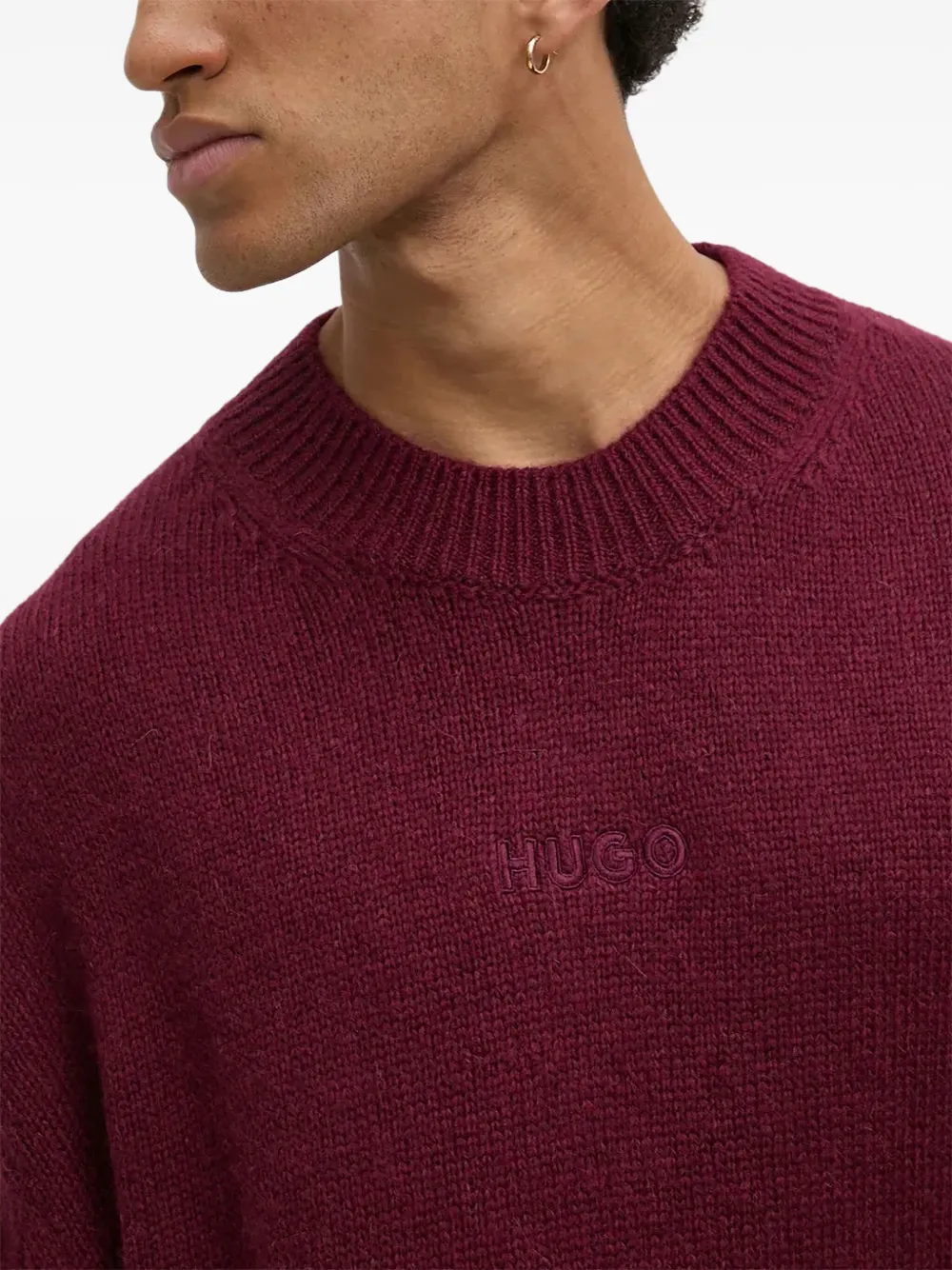 HUGO Trui met borduurwerk en ronde hals Rood