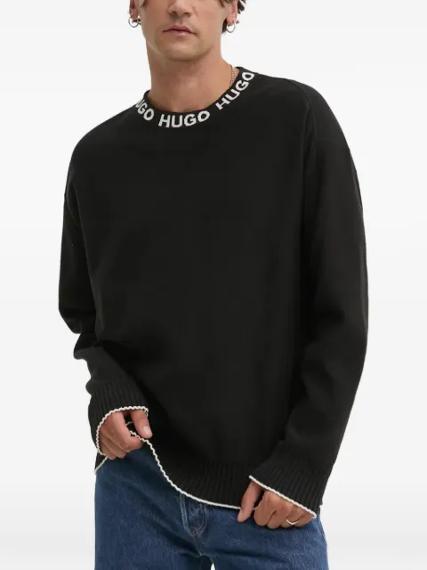 HUGO Pullover mit Logo-Besatz