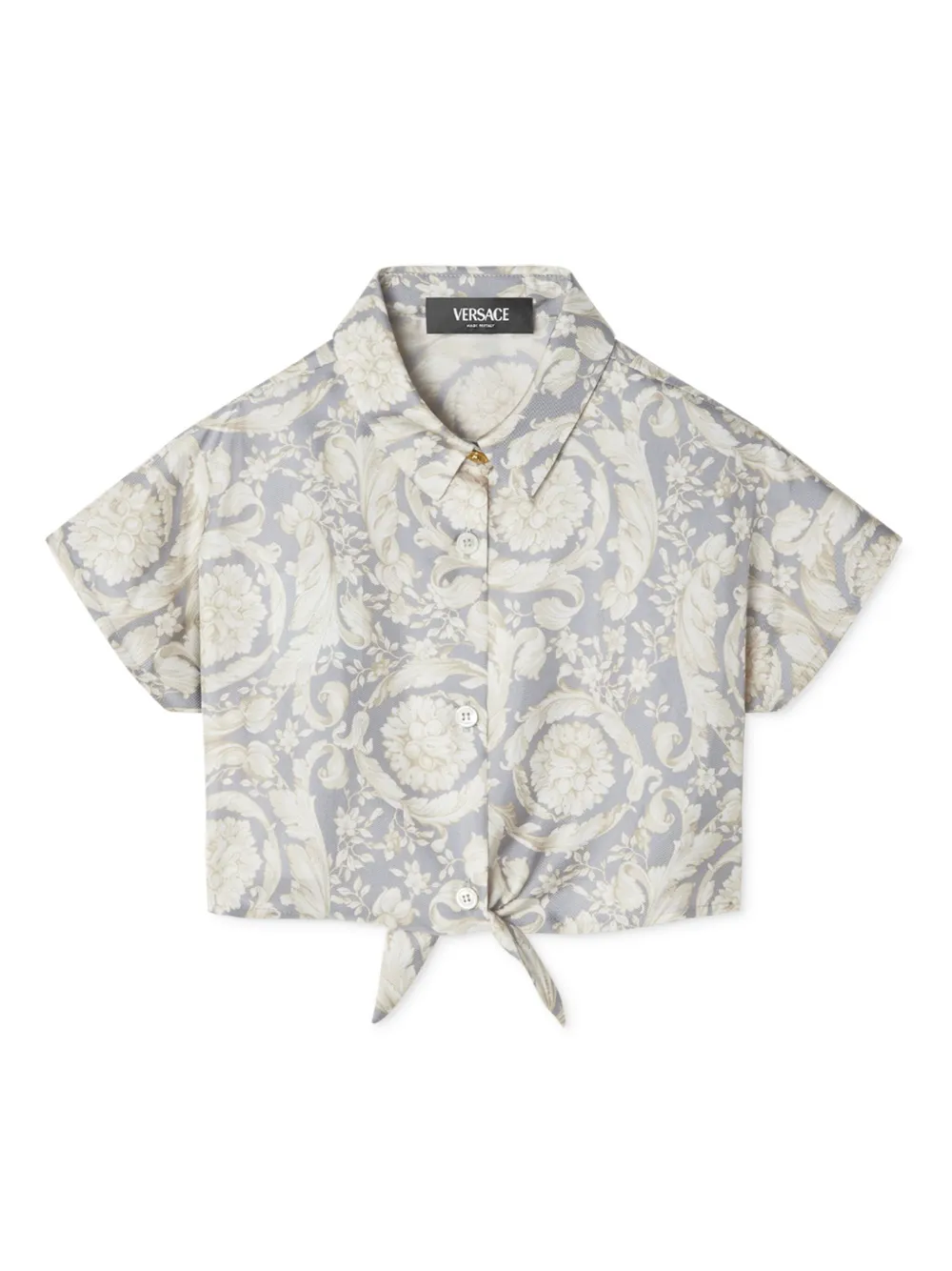 Versace Kids バロッコ クロップド シルクシャツ - グレー Versace Kids バロッコ クロップド シルクシャツ - グレー
