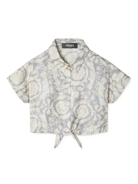 Versace Kids Barocco-print silk crop shirt