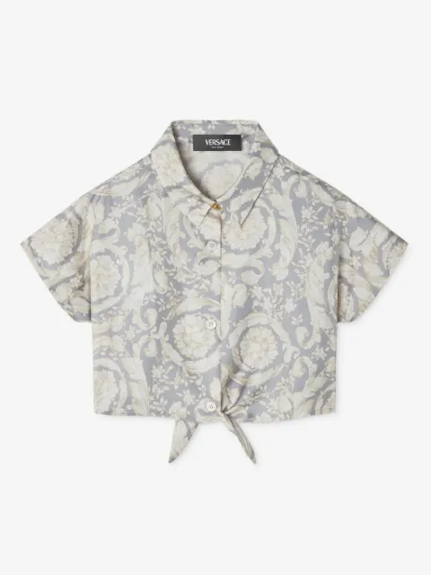 Versace Kids Barocco-print silk crop shirt