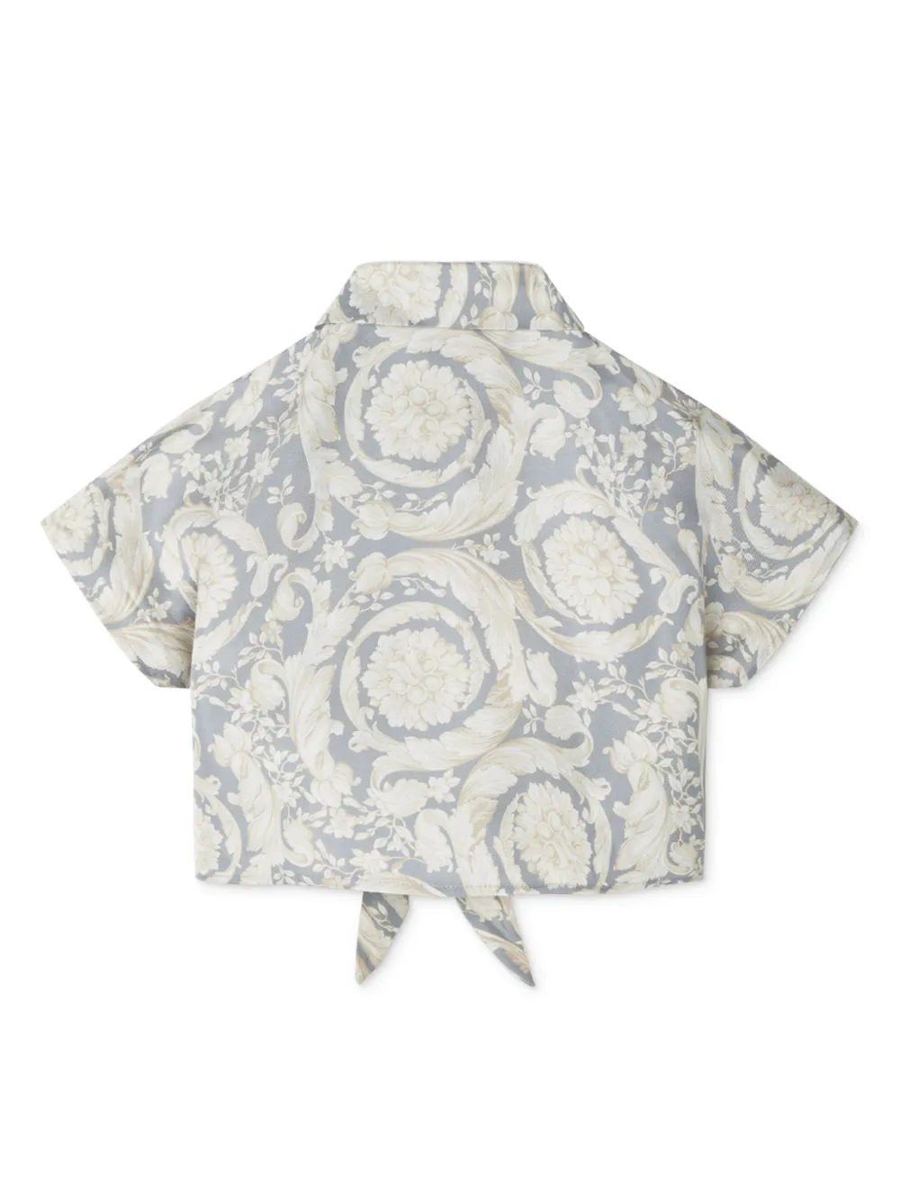 versacekids Versace Kids Cropped zijden shirt met Barocco-print - Grijs
