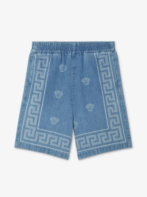 Versace Kids Medusa Bandana denim shorts
