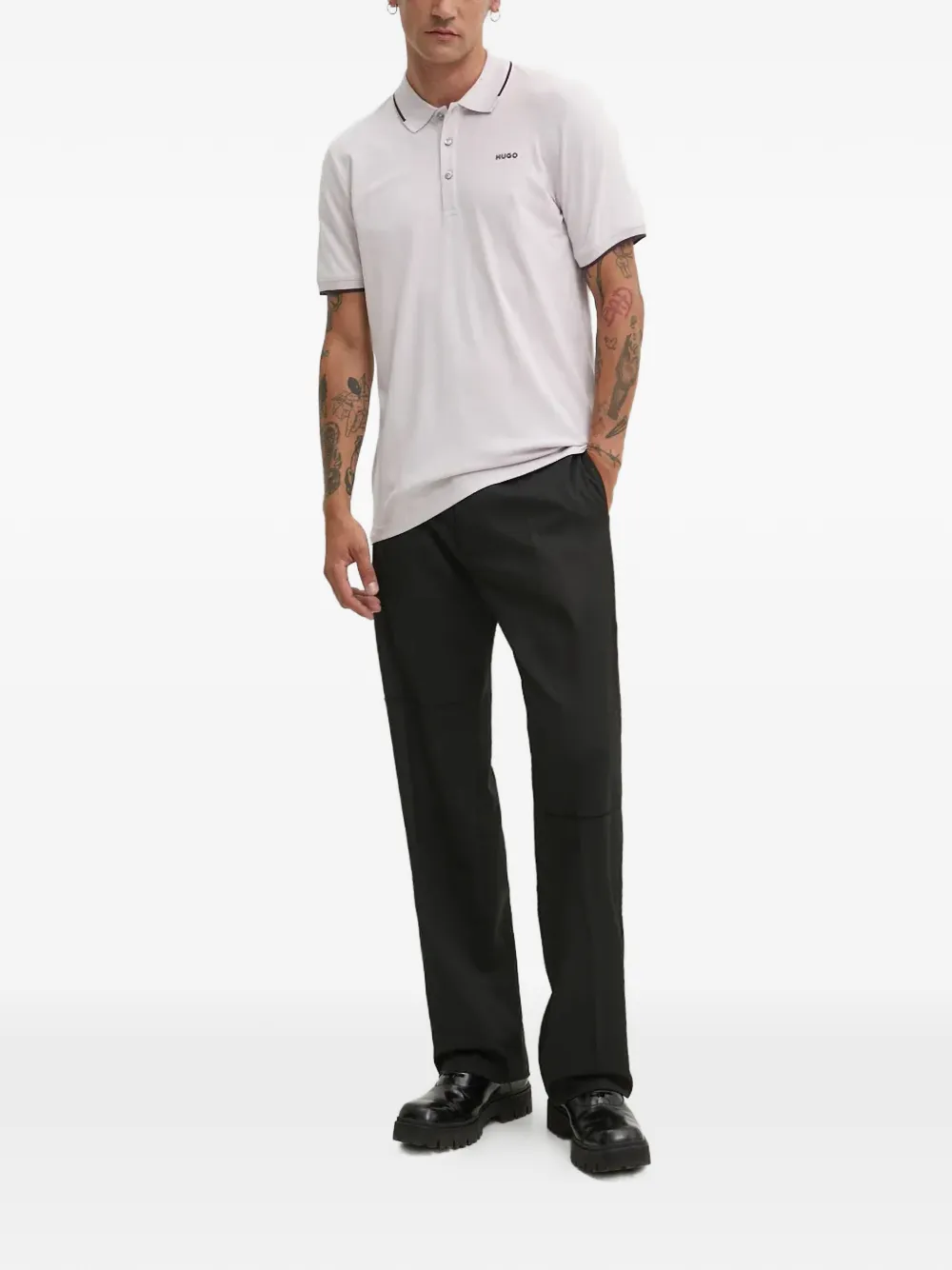 HUGO button contrast-trim polo shirt - Wit