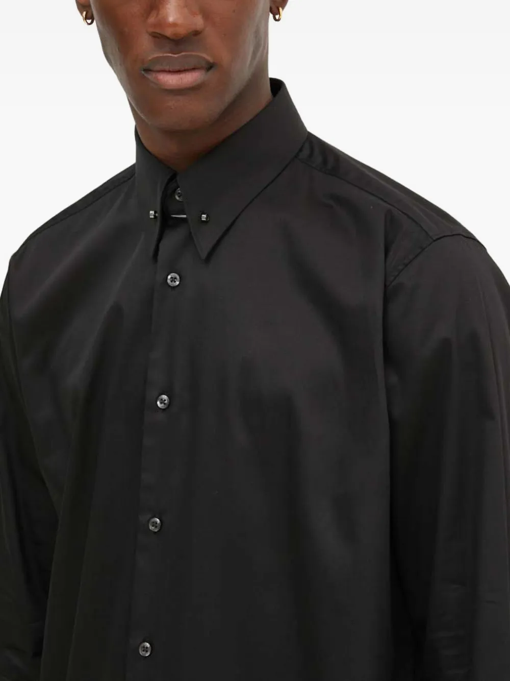 Hugo Boss Buttoned Collar-bar Shirt In Black