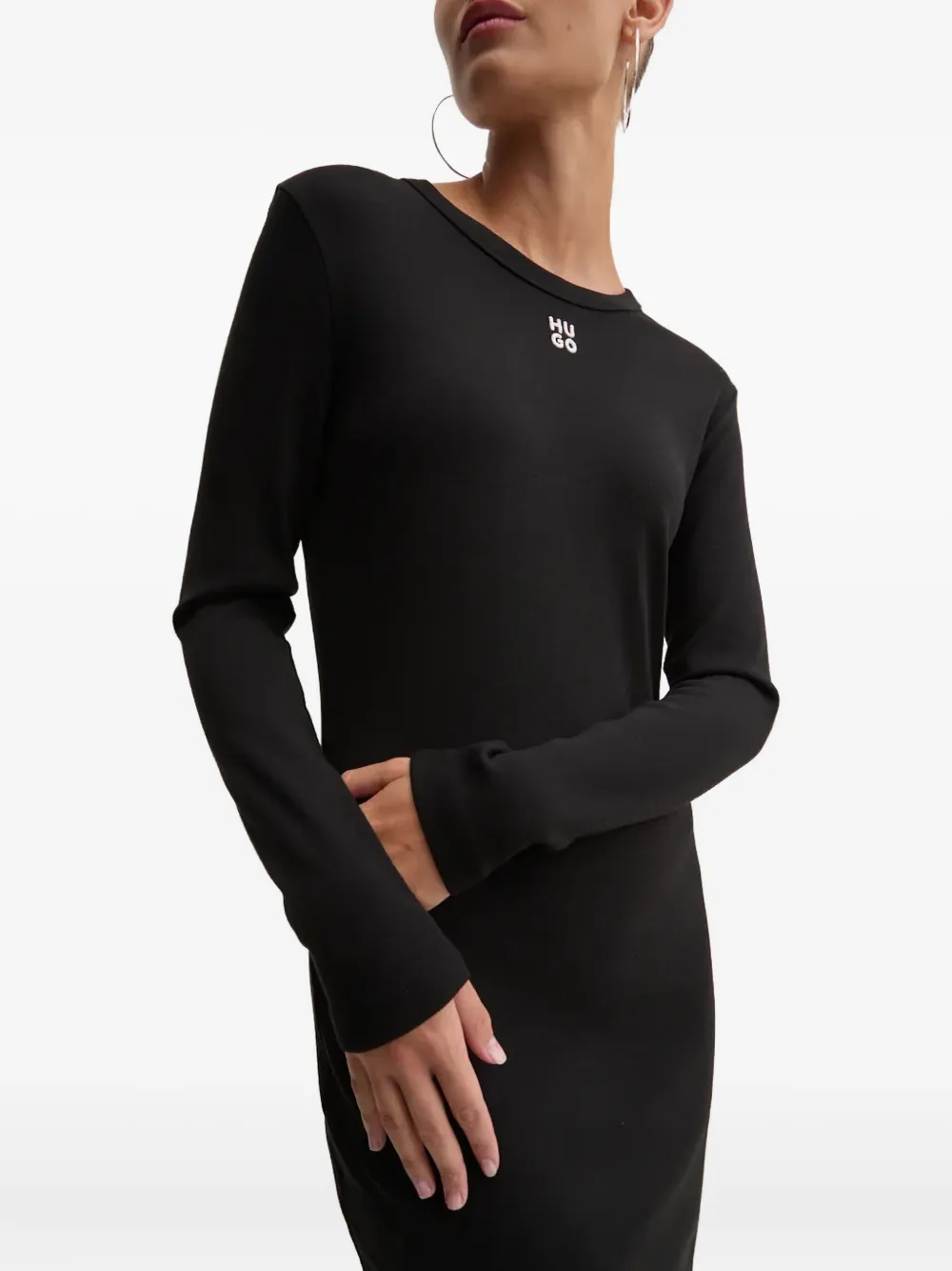 HUGO Jurk met geborduurd logo Zwart