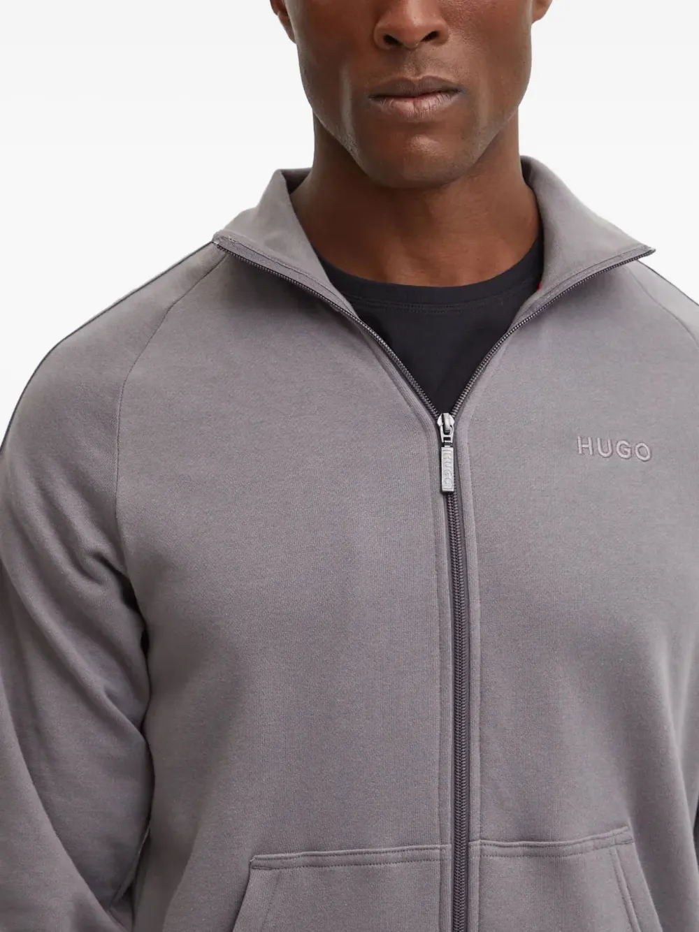 Hugo Boss Zip Raglan Sleeve Sweatshirt In Gray