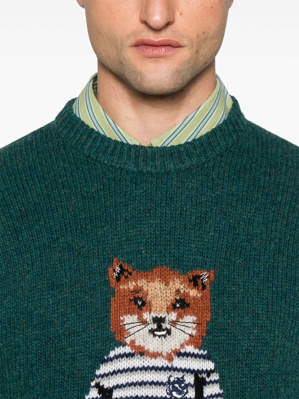 Shop Maison Kitsuné Fox Intarsia-knit Sweater In Grün