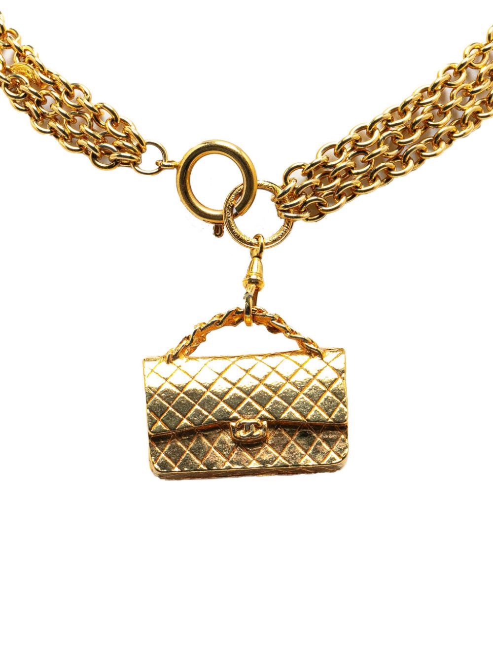 CHANEL Pre-Owned 1970-1980 Gold Plated Multi Chain Flap Bag Pendant costume necklace