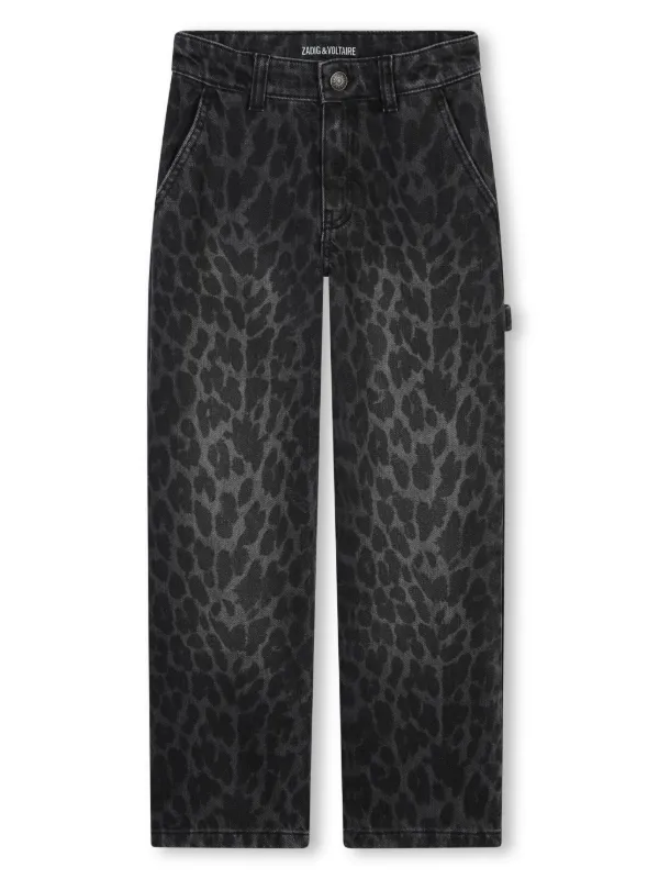 新品ZADIG＆VOLTAIREDELUXE定価54000レオパード　ジャケット Zadig & Voltaire Kids leopard-print straight-leg Jeans
