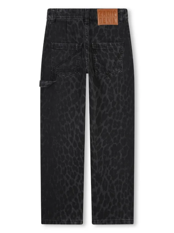 Zadig Voltaire Kids leopard-print straight-leg Jeans Black