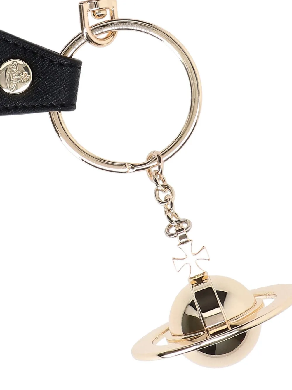 Vivienne Westwood Orb Keyring Leather Tag Metal Hardware In Gold
