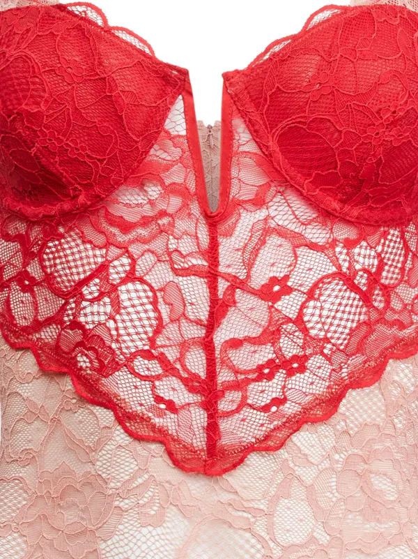 gleitgel fass Fleur Du Mal Bouquet Lace Heart Bodysuit | Red