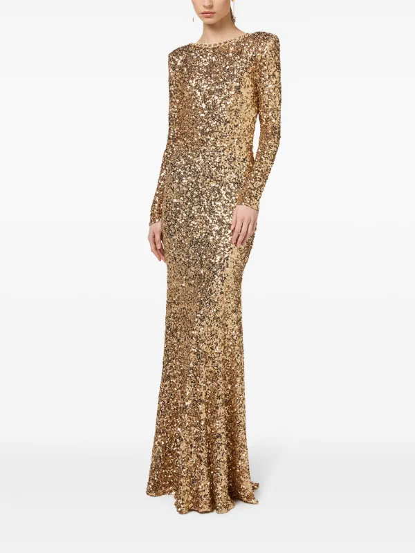 Elisabetta Franchi Sequinned Gown | Gold | FARFETCH AO
