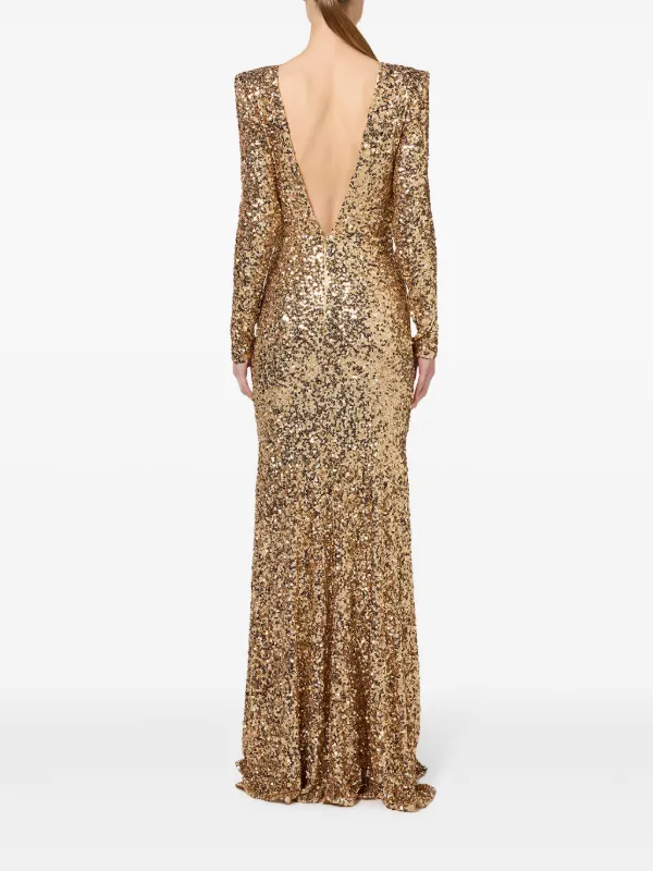 Elisabetta Franchi Abito Da Sera Con Paillettes Oro FARFETCH IT