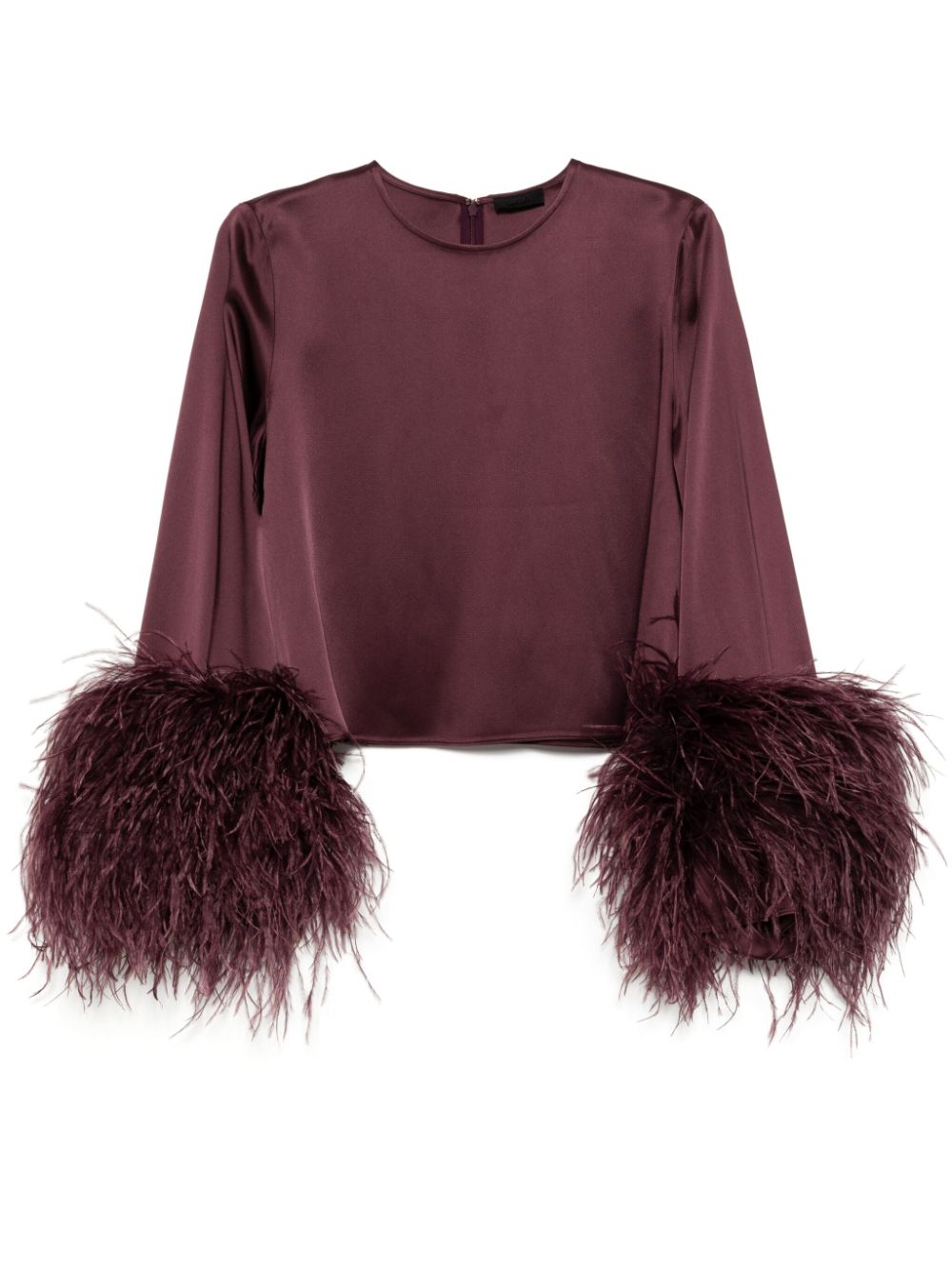 Lapointe Feather-trim Satin Top In Burgundy