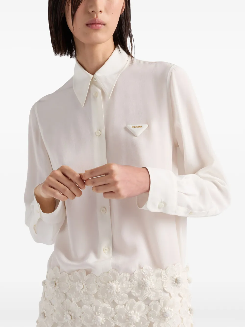 Prada Blouse van crêpe de chine F0304 Neutral