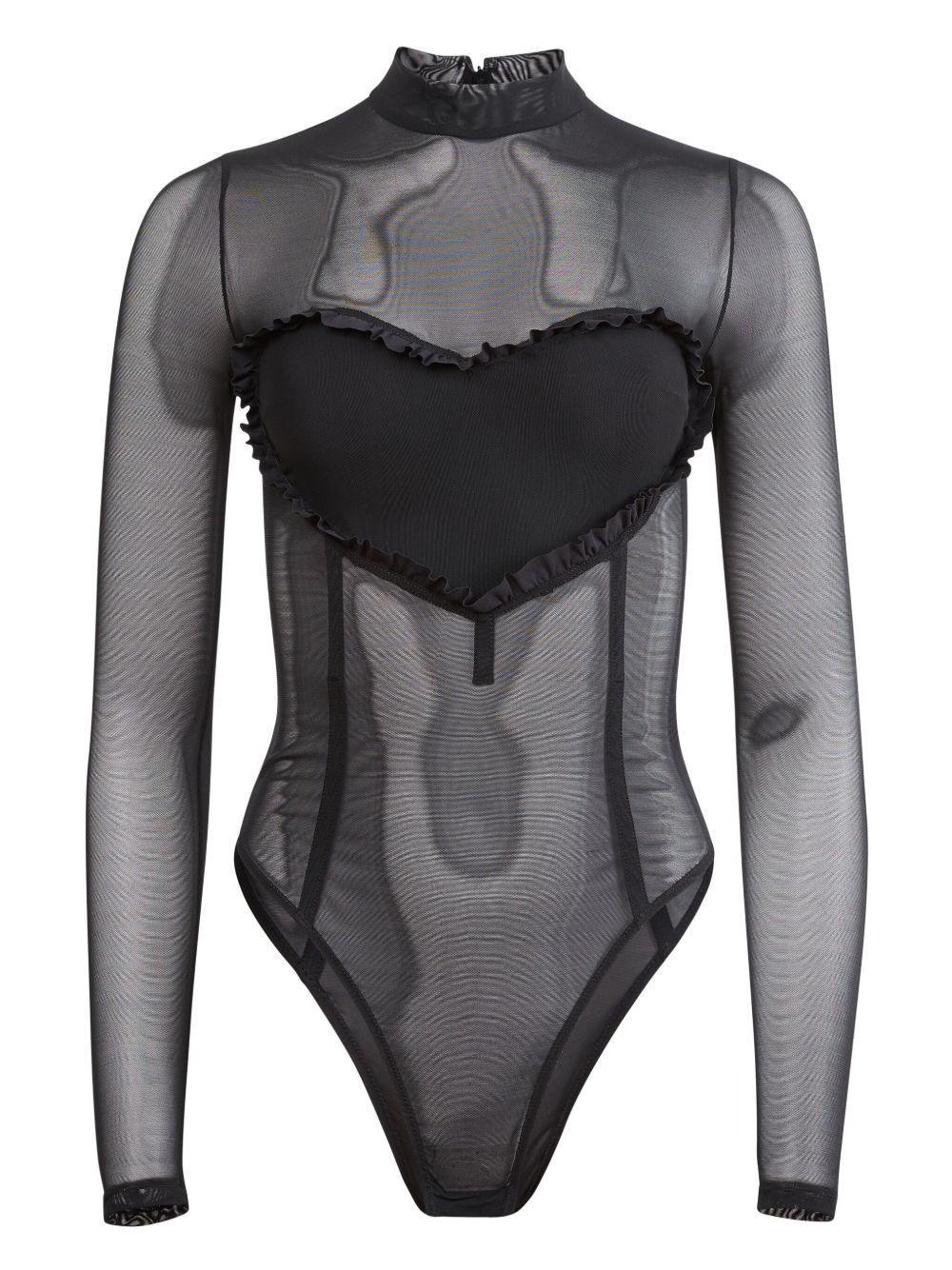 Fleur Du Mal Mesh Ruffle Heart bodysuit - Black