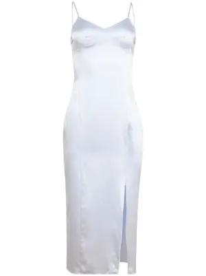 knee length dresses for ladies Lace Trim Midi Slip Dress | Modern Satin Elegance