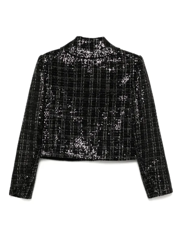 【AAKE】CUT-OFF CROP TWEED JK Dice Kayek Cropped Tweed Jacket | Black | FARFETCH