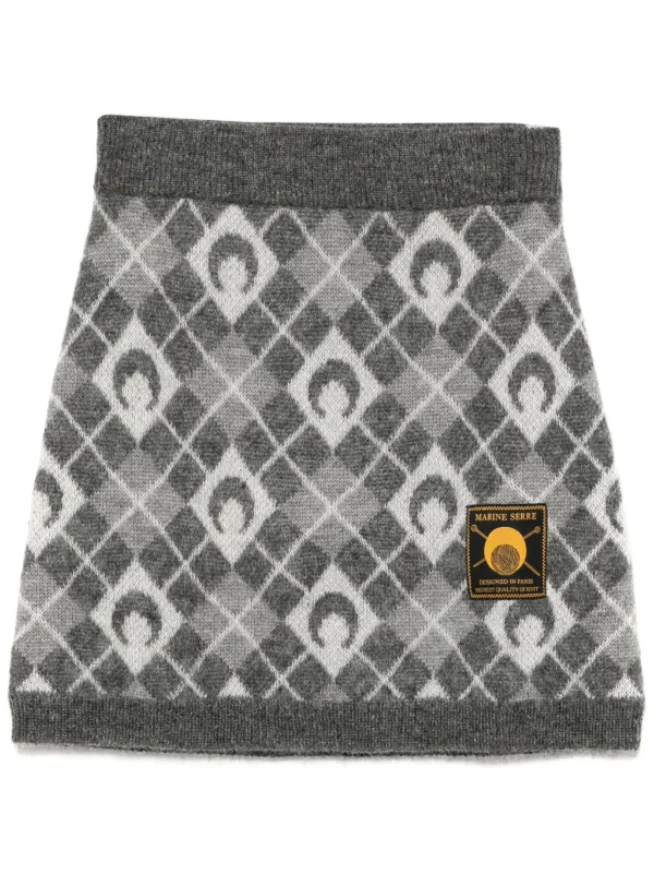 Marine Serre Moon Argyle Knit Mini Skirt | Grey | FARFETCH