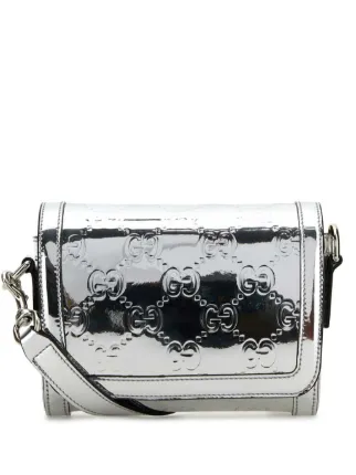 GUCCI シルバー レザー ショルダーバッグ Gucci シルバー レザー ショルダーバッグ