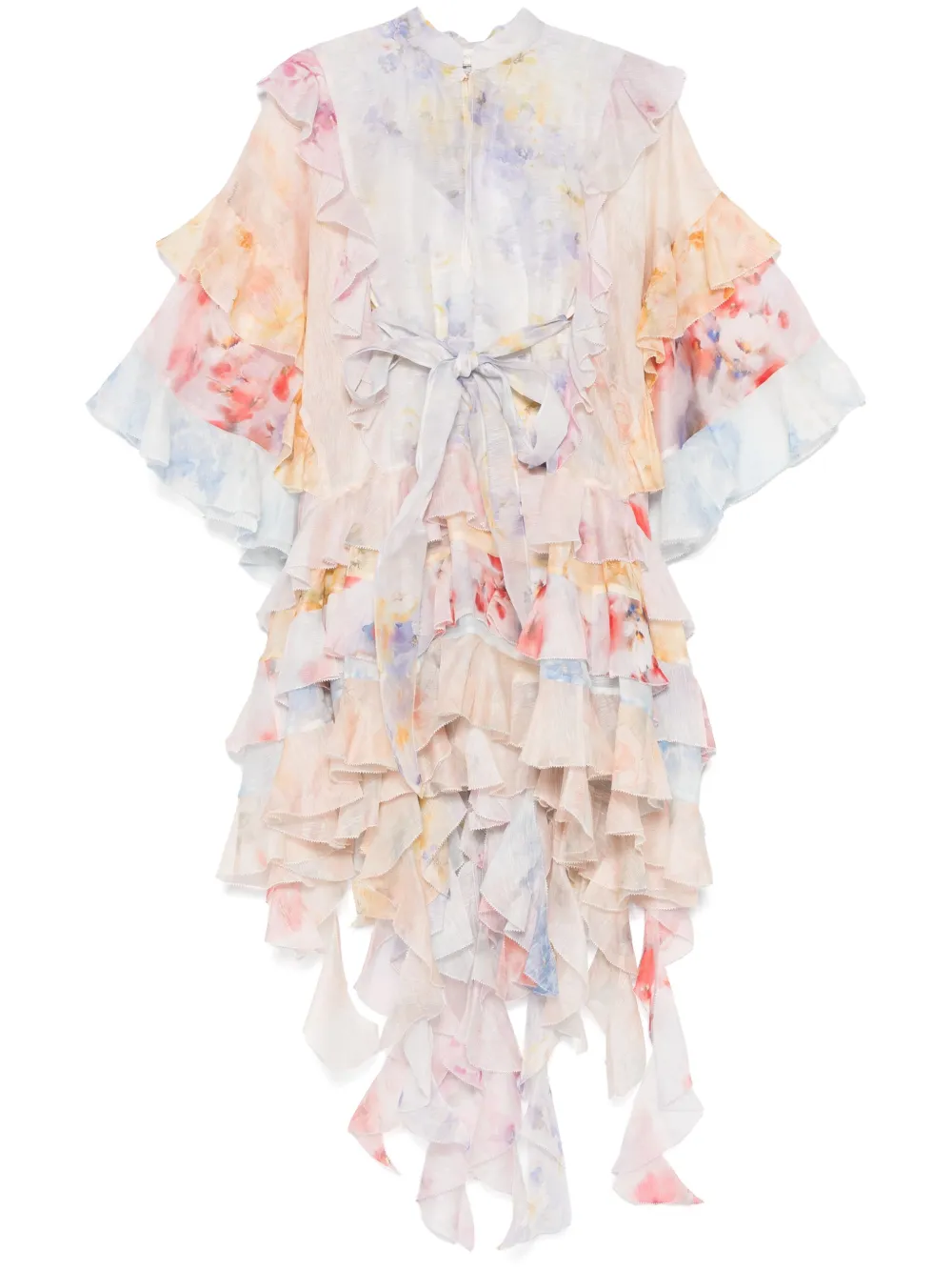 ZIMMERMANN Crush Spliced ラッフル ミニドレス - ニュートラル ZIMMERMANN Crush Spliced ラッフル ミニドレス - ニュートラル