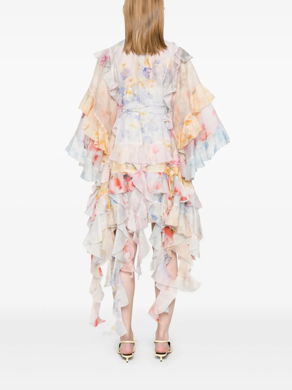 ZIMMERMANN Crush Spliced mini-jurk met ruches Beige